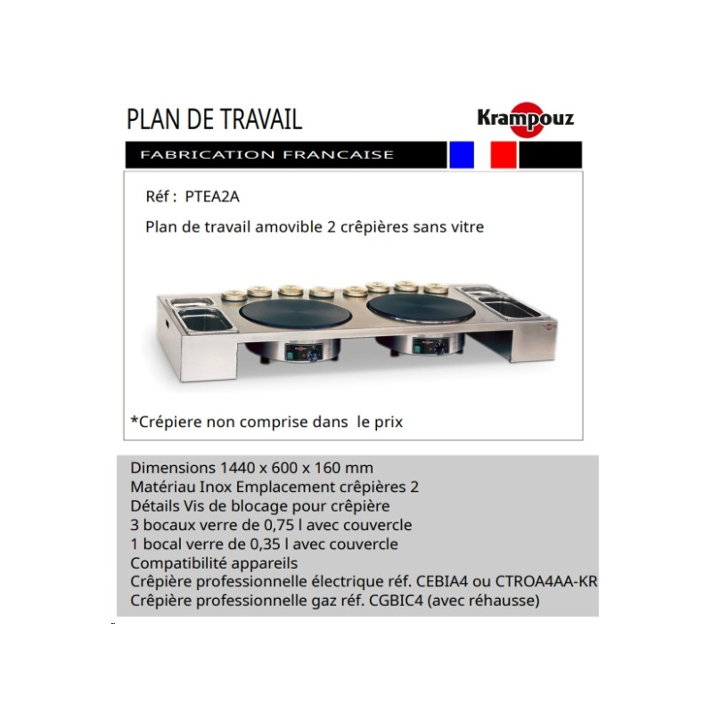 Plan de travail 2 crêpières s/vitre