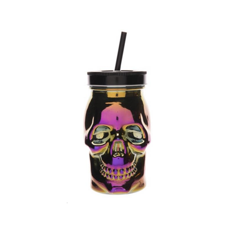 6 Mugs Skull violet avec paille 